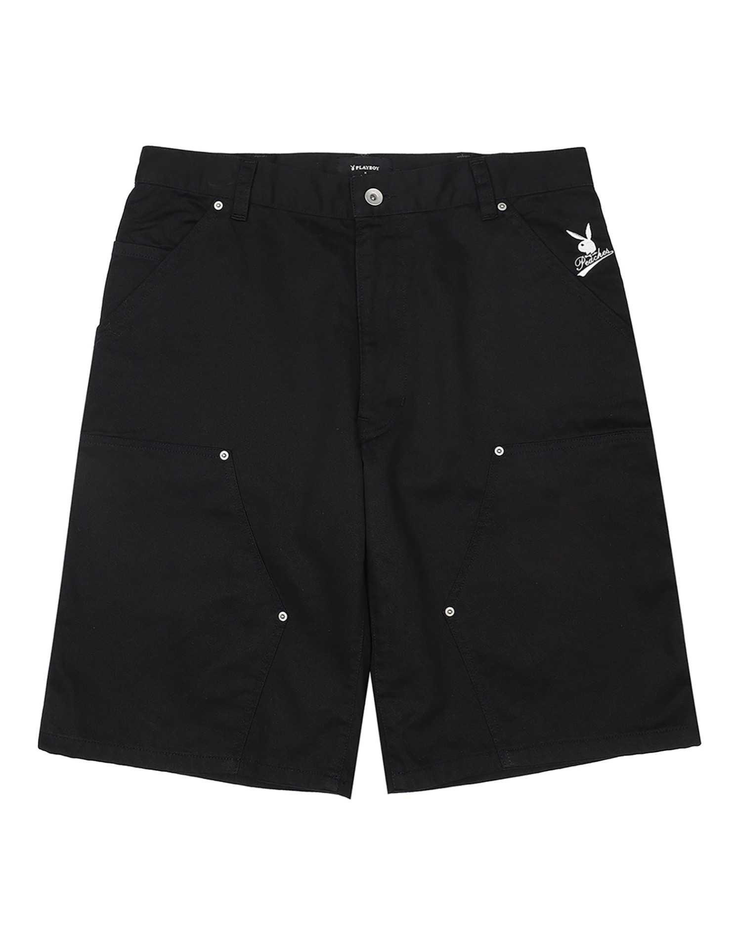 Script Embroidered Shorts - Black